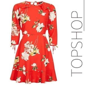 Topshop red floral dress with back cutout, size 2